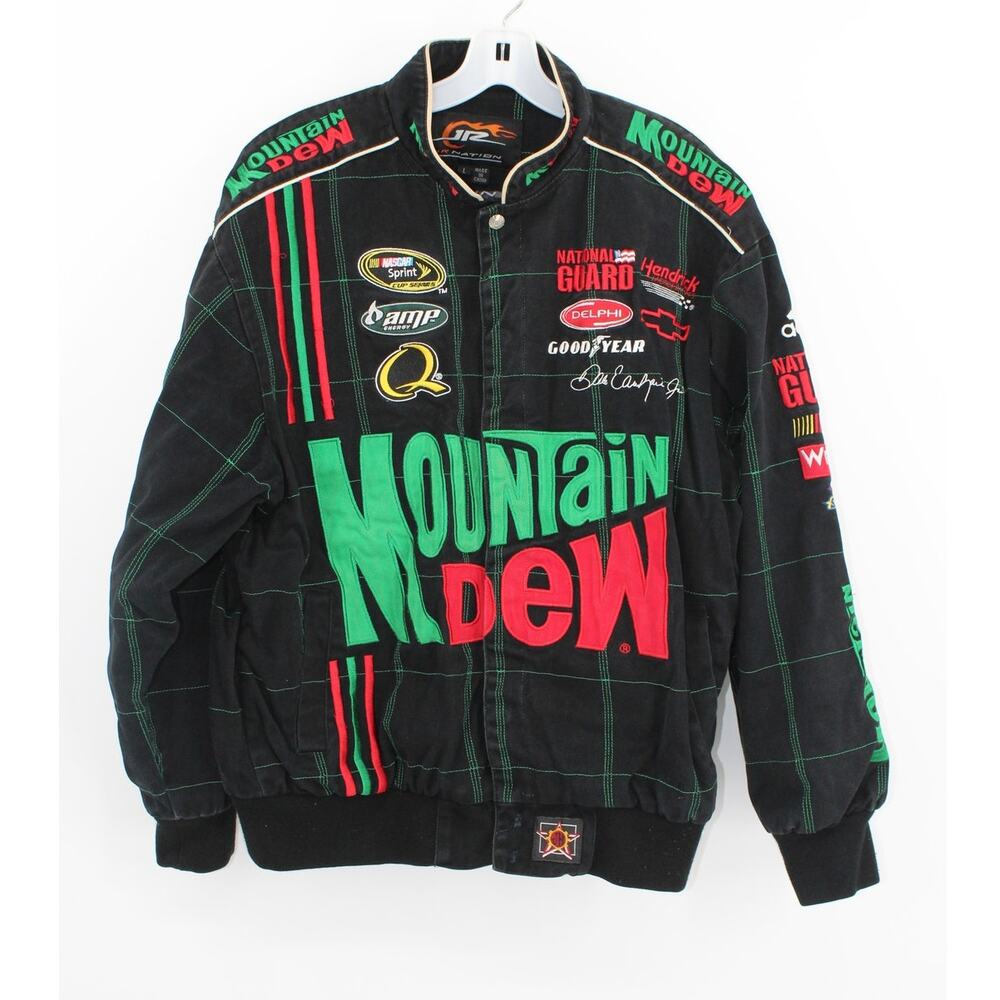 JR Nation Dale Jr 88 Mountain Dew NASCAR Racing Jacket Men’s L Snap Lined